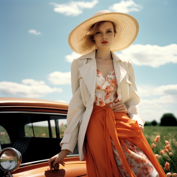 pretty woman wearing hat on hot July day